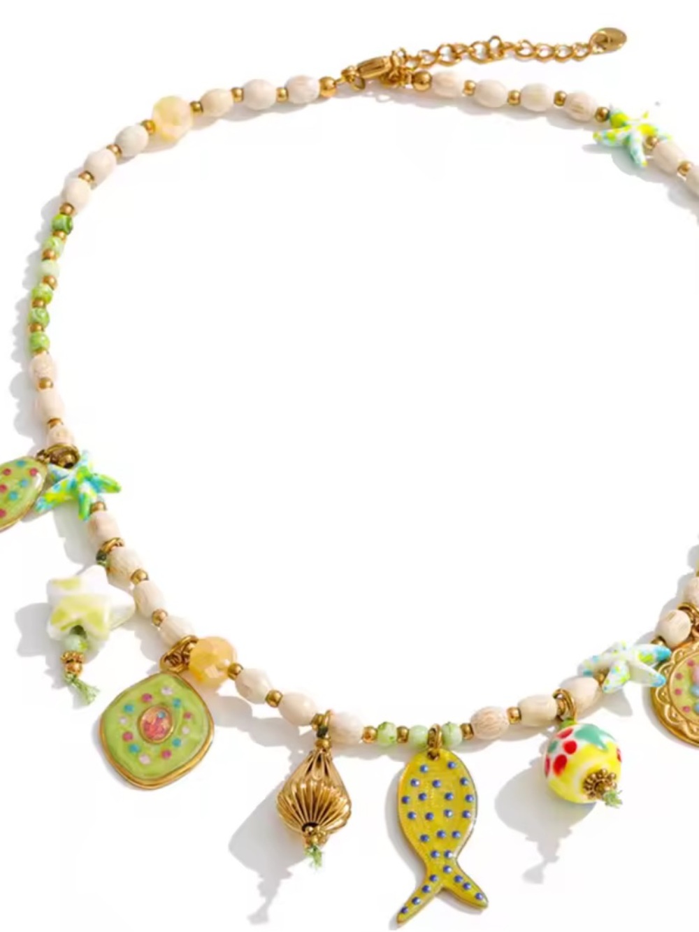 Beachy Green Fish Gold Charm Necklace - Picture 10 of 12